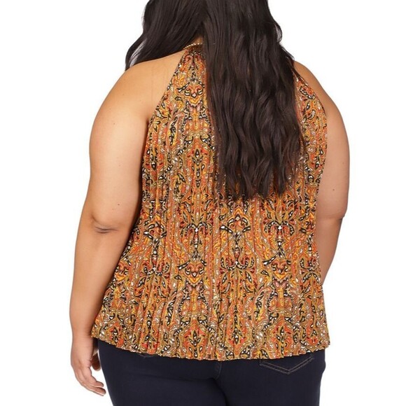 Michael Kors Women's Plus Size Pleated Printed Chain-Neck Top  Blouse Brown 3X - Picture 2 of 11